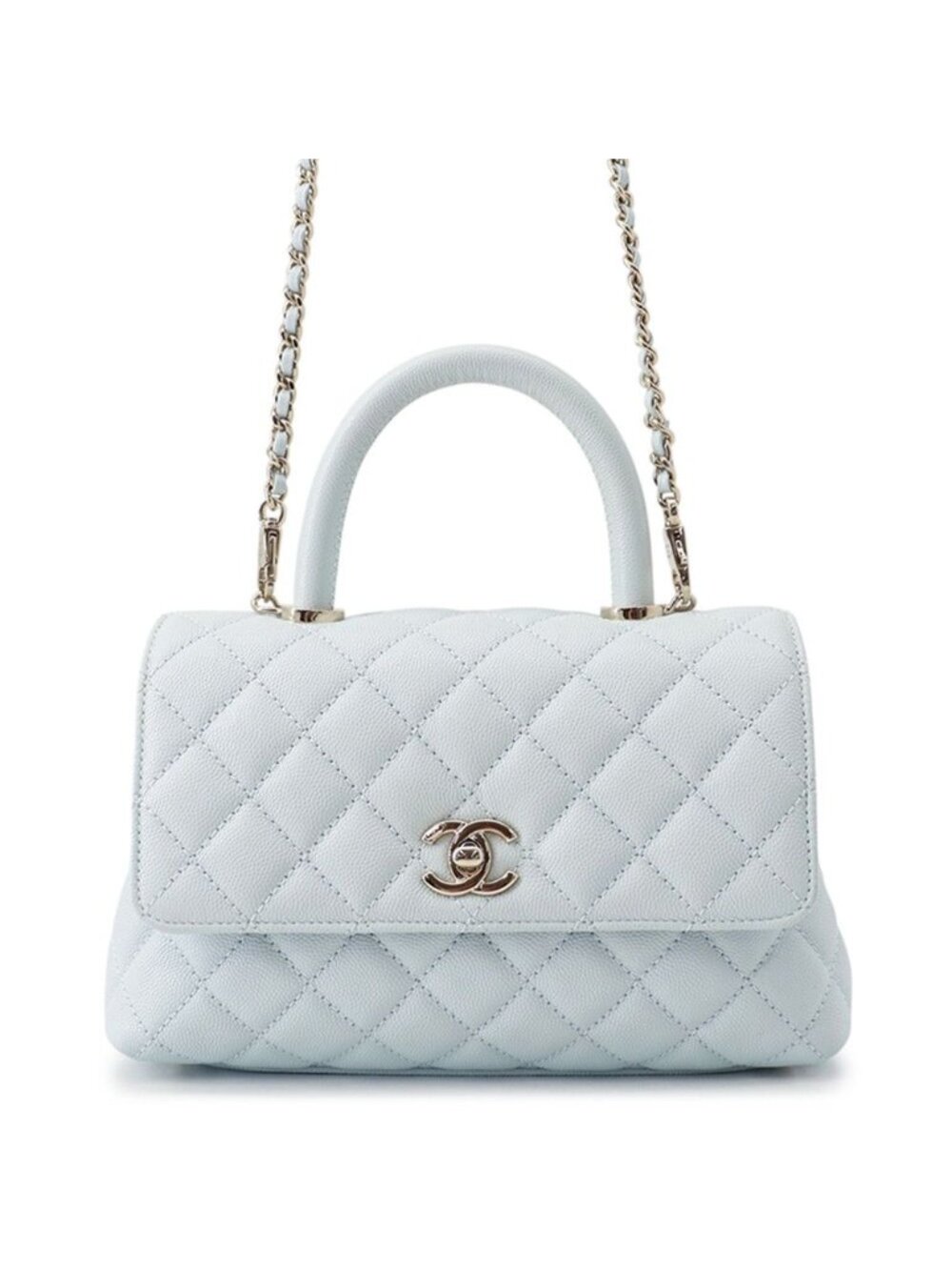 Chanel Quilted CC Logo Coco Handle Caviar Leather 2-Way Shoulder Bag